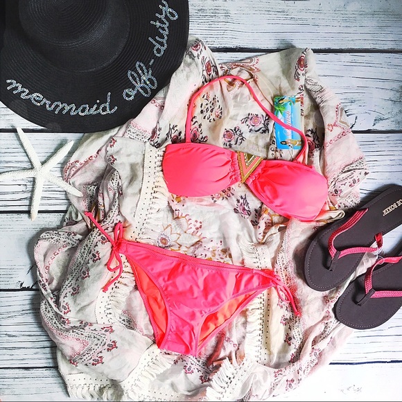 STYLISH SWIM Palm Springs Bikini Boho Medallion Orange Side Tie Bottom Small - Picture 1 of 4